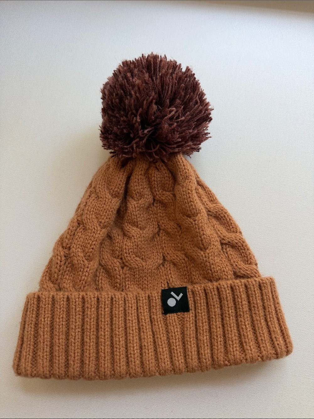 Orcas Lucille Kids Cable Knit Pom Beanie in Brown
